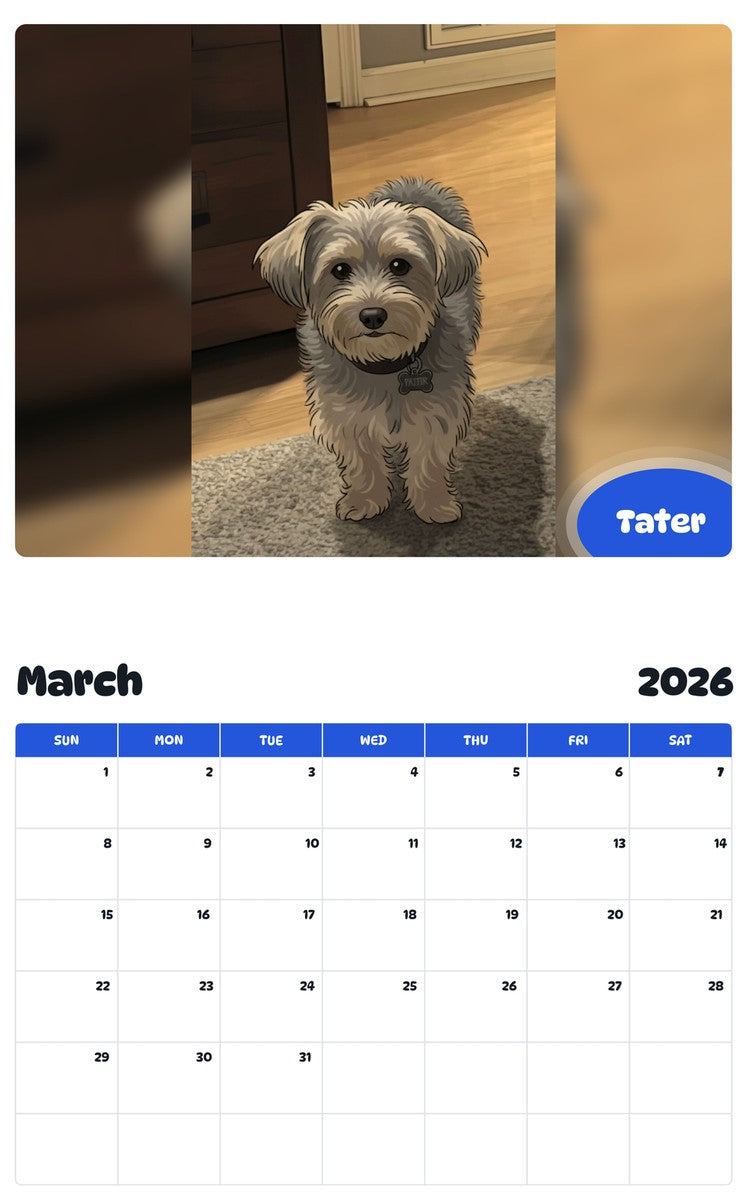 November 2025 - October 2026 Tater - Pawidols Pet Calendar