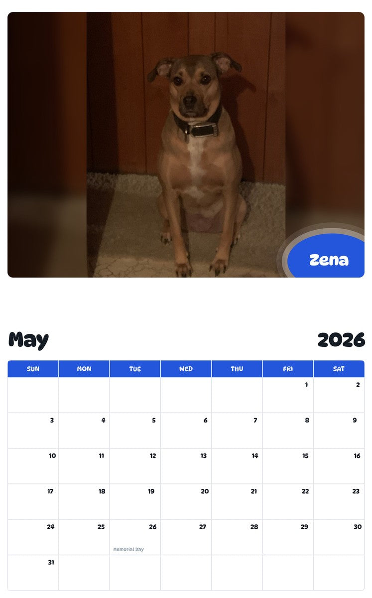 2026 - 2027 Zena - Pawidols Pet Calendar