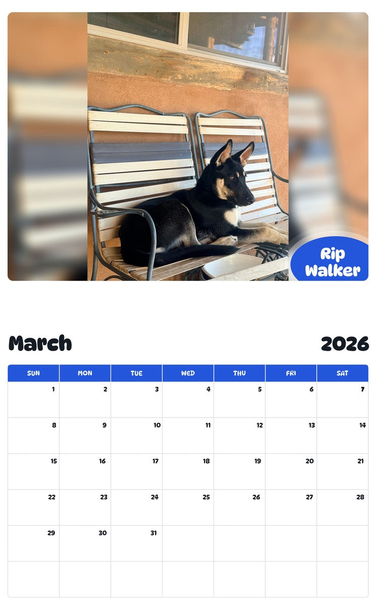 November 2025 - October 2026 Rip Walker - Pawidols Pet Calendar