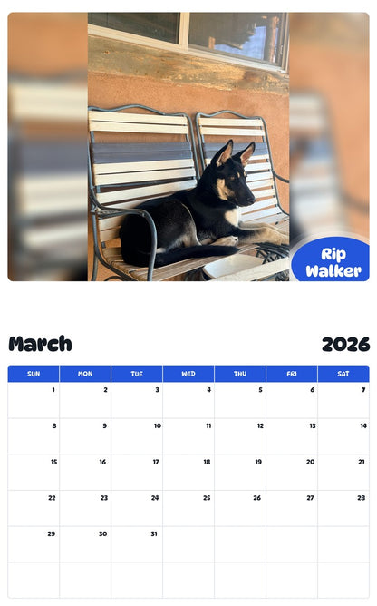November 2025 - October 2026 Rip Walker - Pawidols Pet Calendar