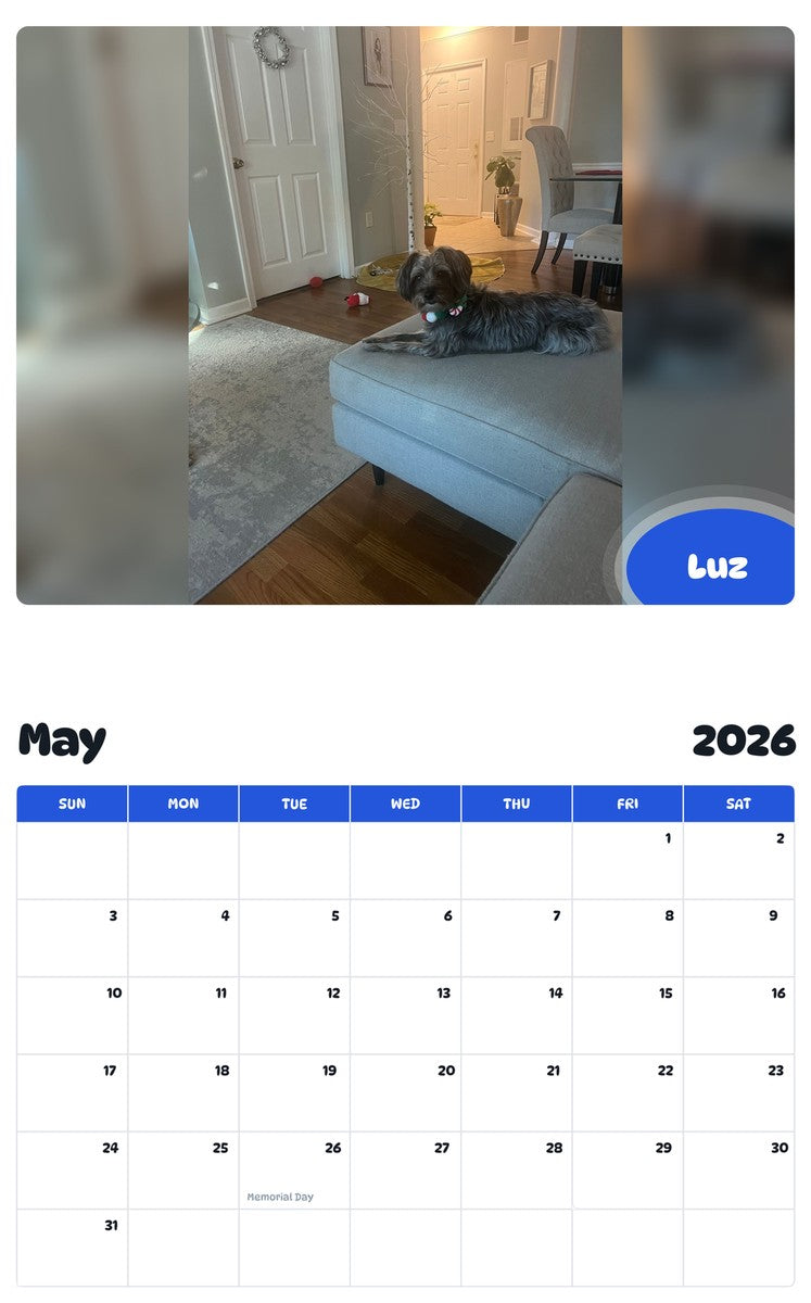 2026 - 2027 Luz - Pawidols Pet Calendar