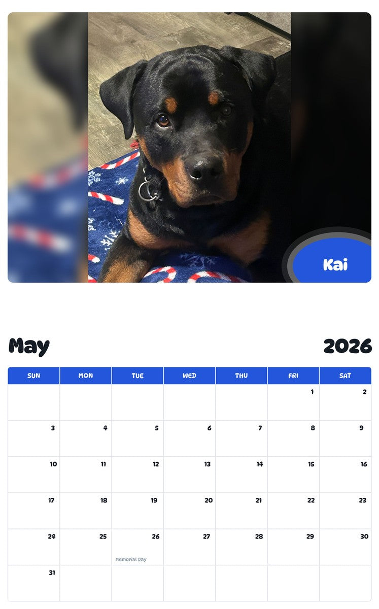 2026 - 2027 Kai - Pawidols Pet Calendar