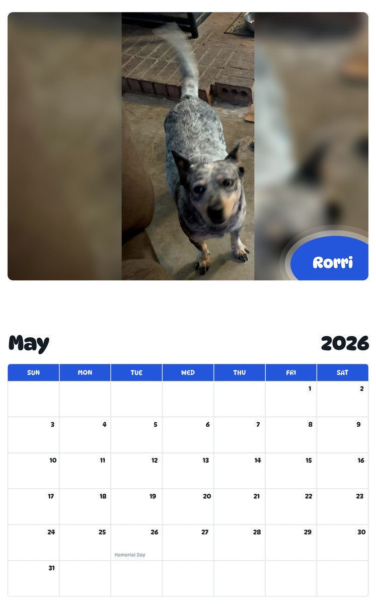 2026 - 2027 Rorri - Pawidols Pet Calendar