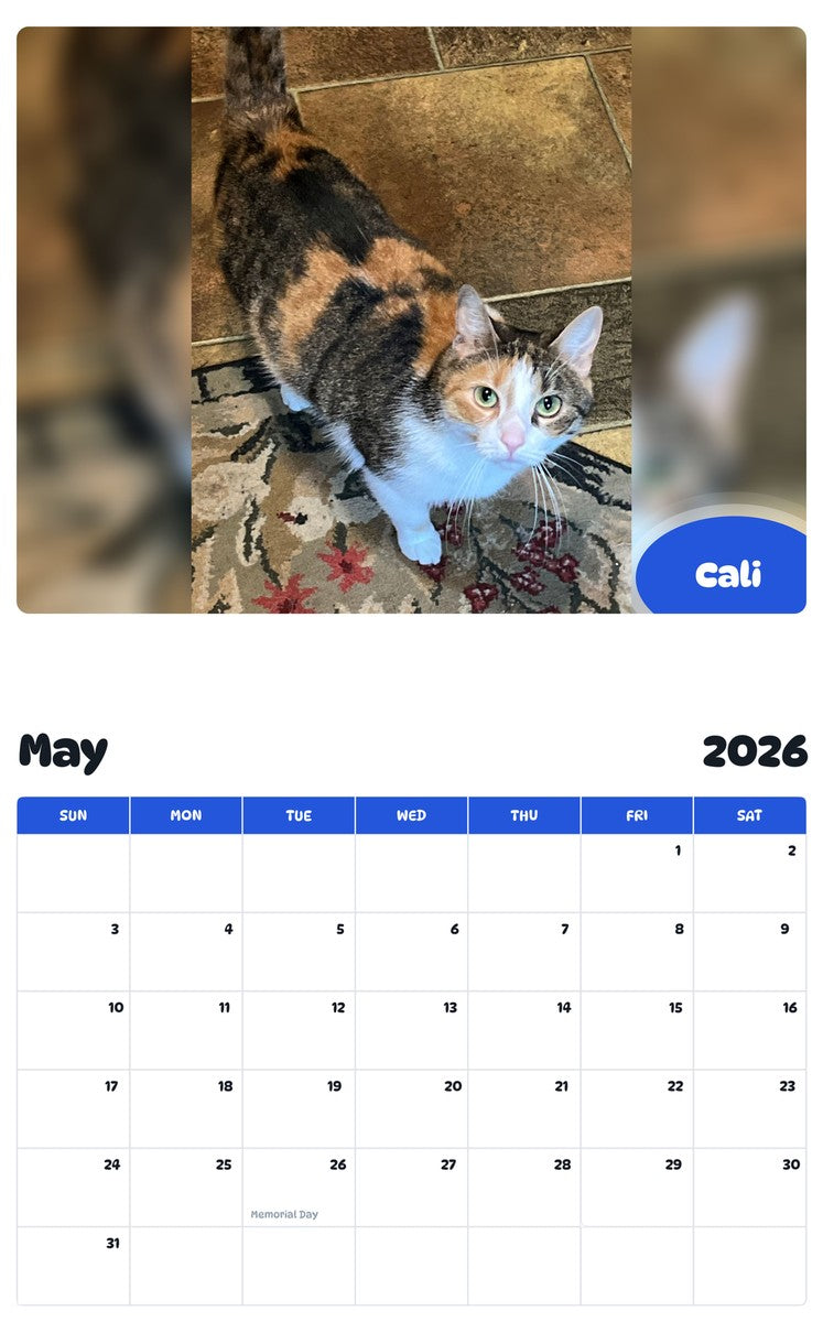 2026 - 2027 Cali - Pawidols Pet Calendar