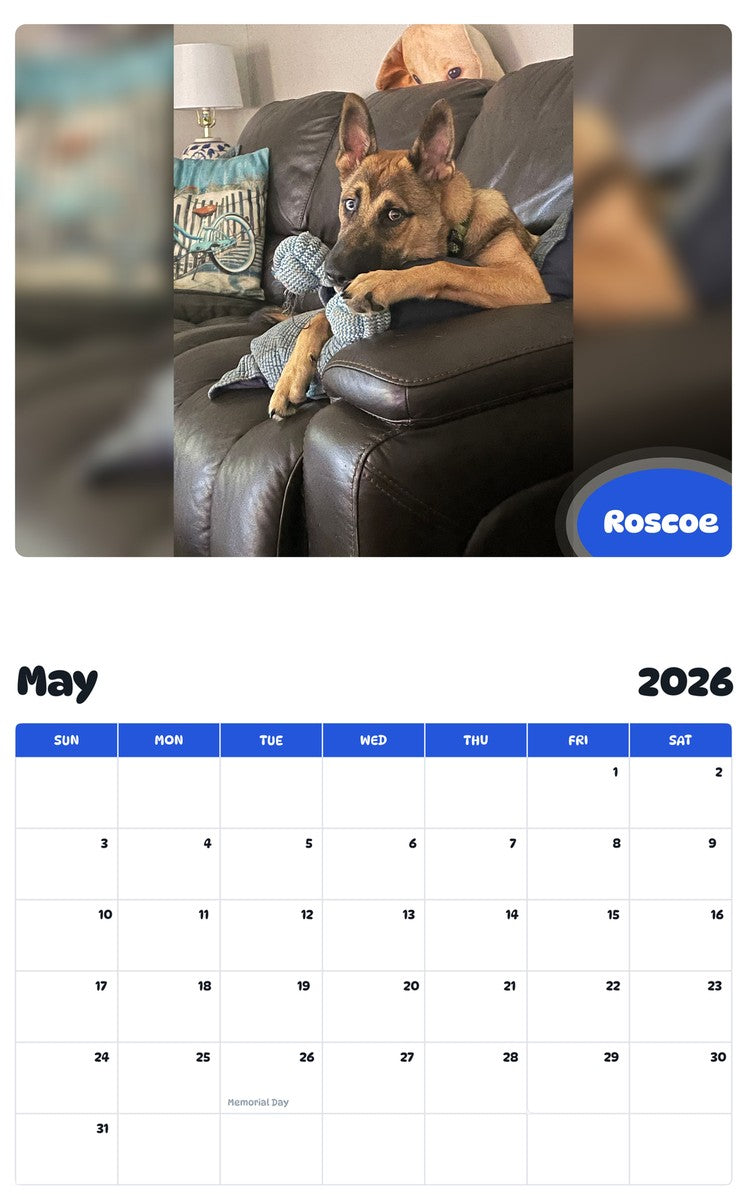 2026 - 2027 Roscoe - Pawidols Pet Calendar