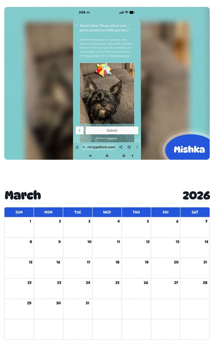 November 2025 - October 2026 Mishka - Pawidols Pet Calendar
