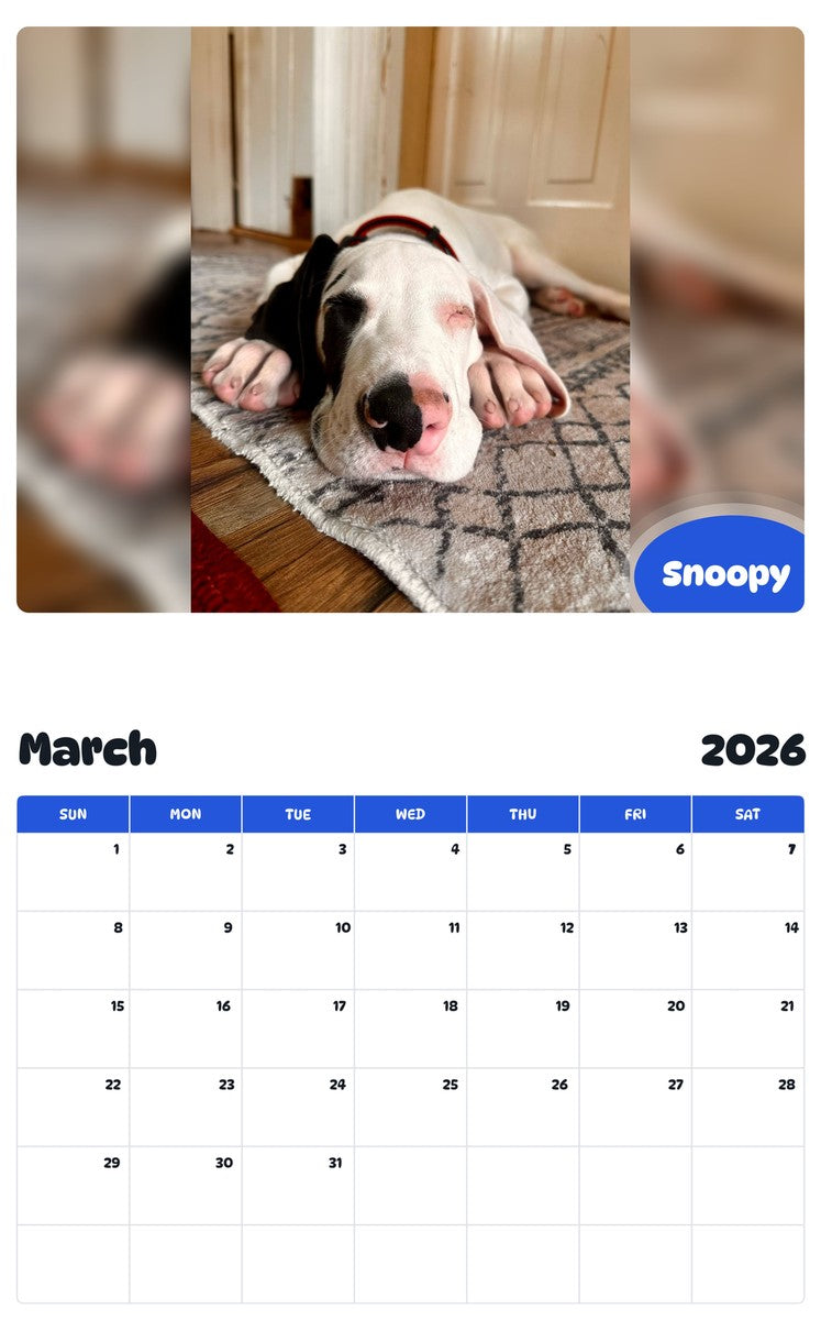 November 2025 - October 2026 Snoopy - Pawidols Pet Calendar