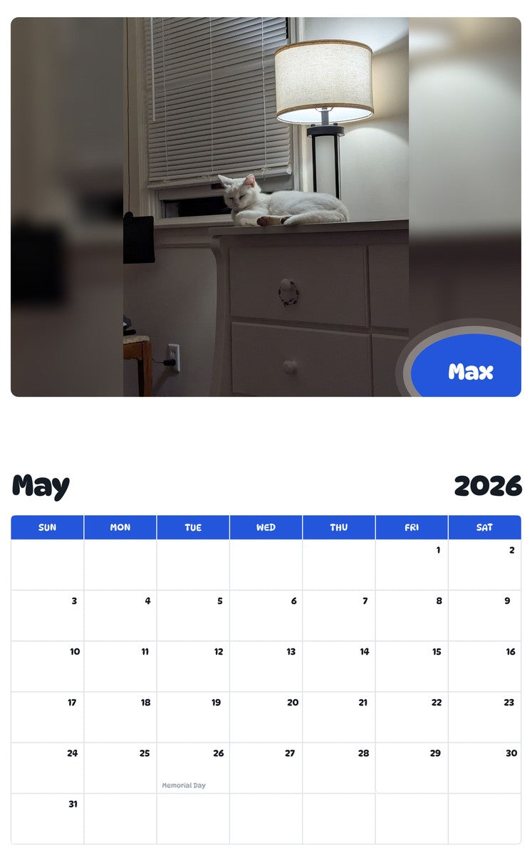 2026 - 2027 Max - Pawidols Pet Calendar