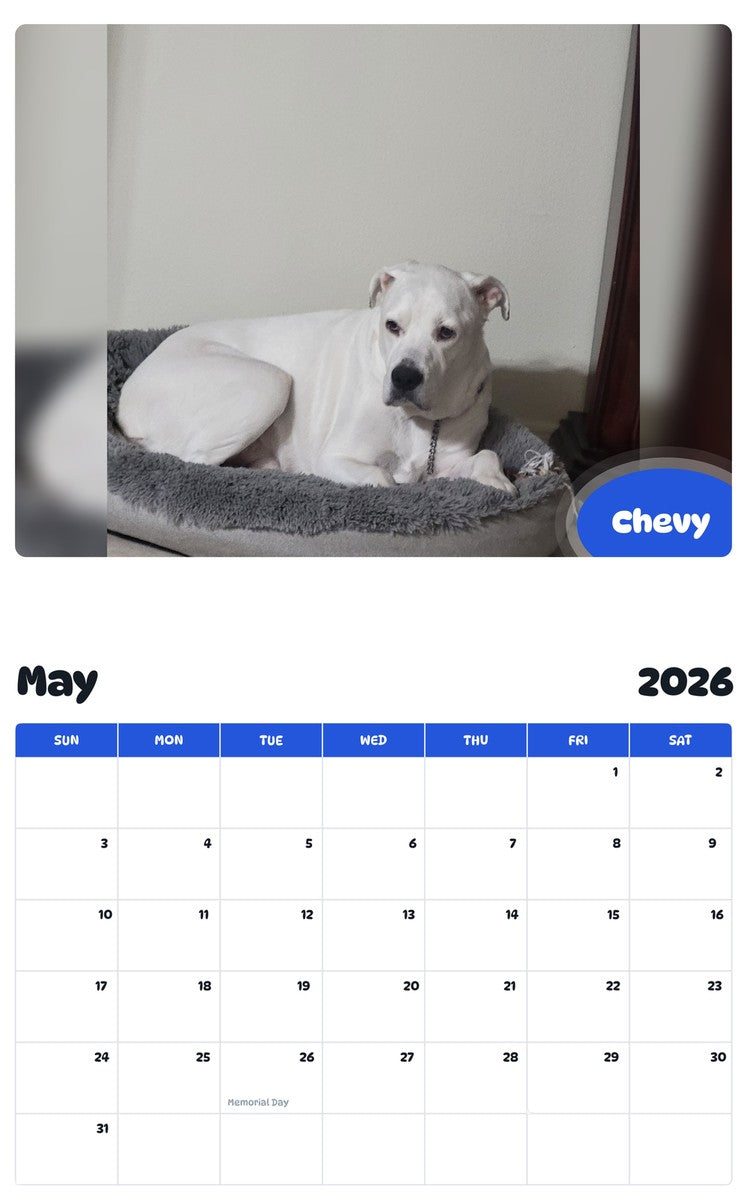 2026 - 2027 Chevy - Pawidols Pet Calendar
