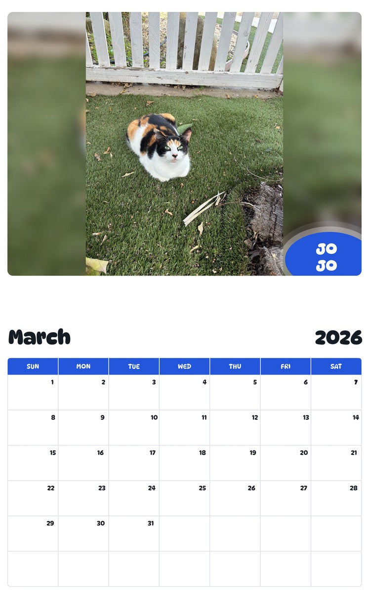 November 2025 - October 2026 JO JO - Pawidols Pet Calendar