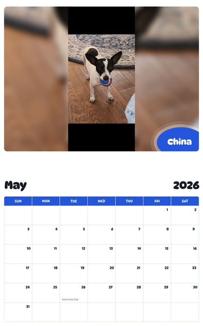 2026 - 2027 China - Pawidols Pet Calendar