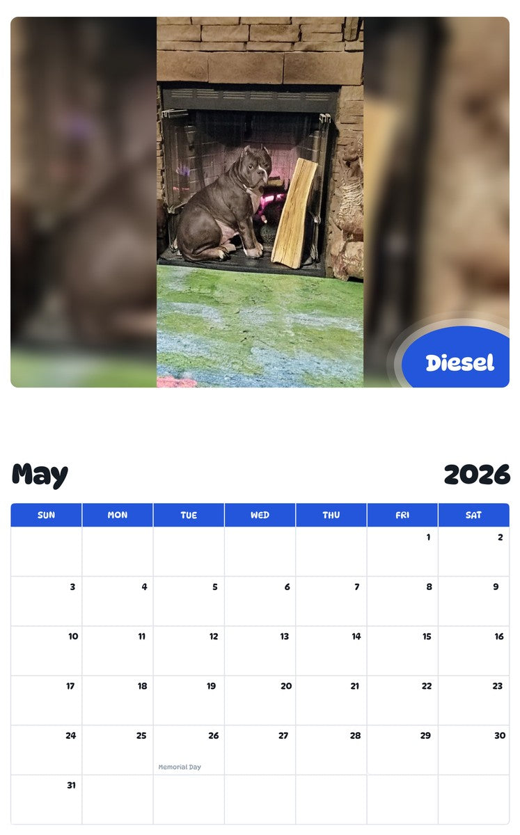 2026 - 2027 Diesel - Pawidols Pet Calendar