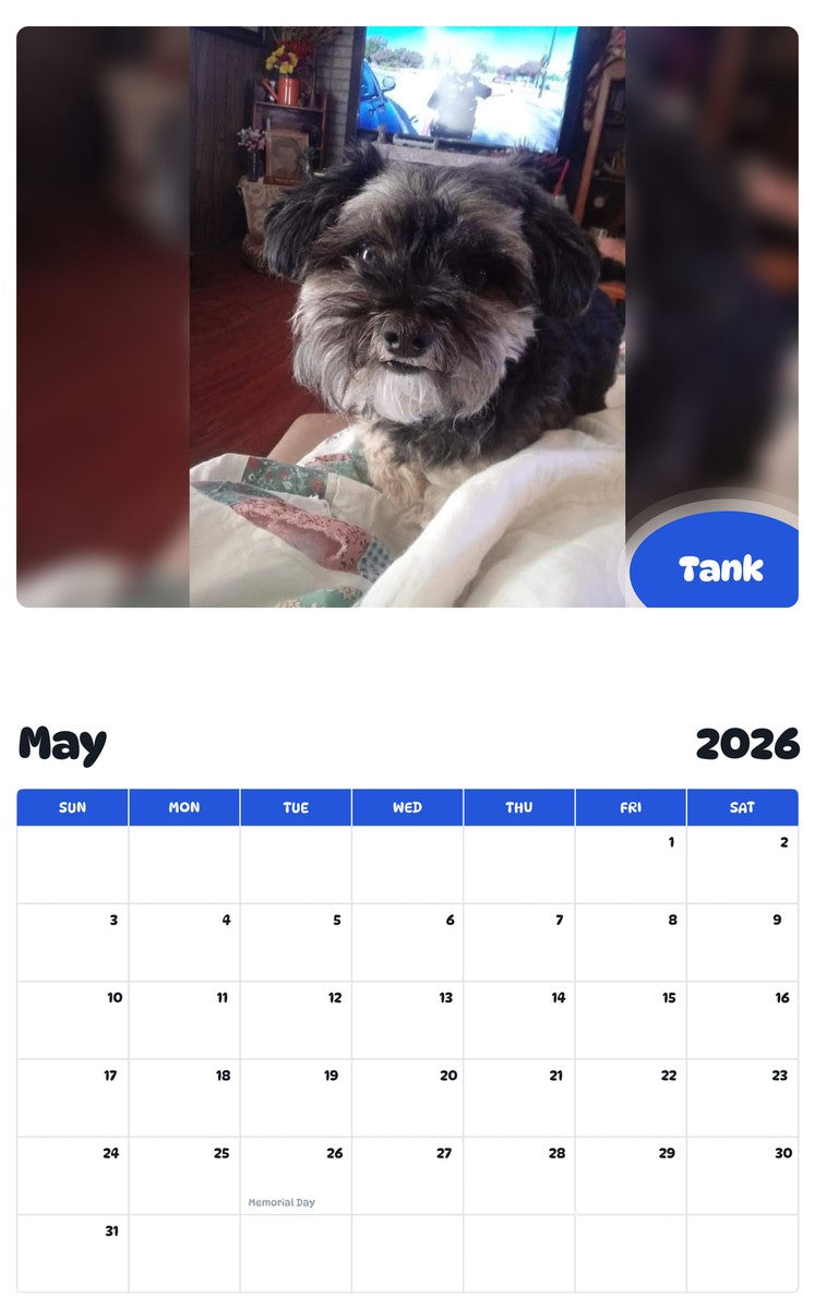 2026 - 2027 Tank - Pawidols Pet Calendar