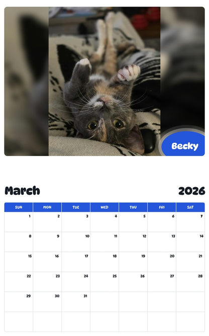 November 2025 - October 2026 Becky - Pawidols Pet Calendar