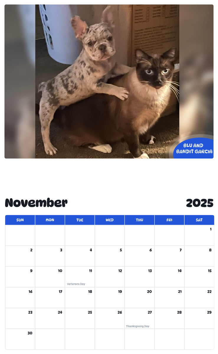 July 2025 - June 2026 BLU &  BANDIT GARCIA - Pawidols Pet Calendar