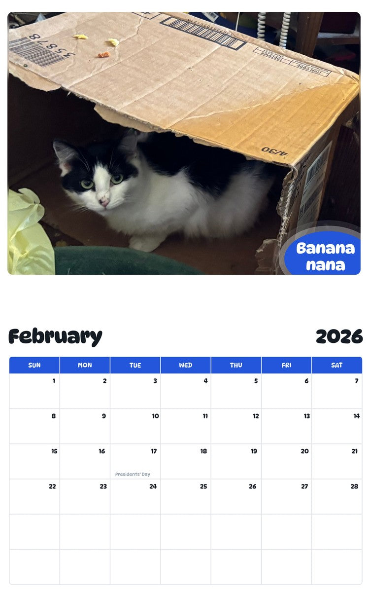 October 2025 - September 2026 Banana nana - Pawidols Pet Calendar