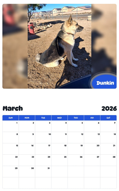 November 2025 - October 2026 Dunkin - Pawidols Pet Calendar
