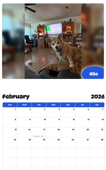 November 2025 - October 2026 Kilo - Pawidols Pet Calendar