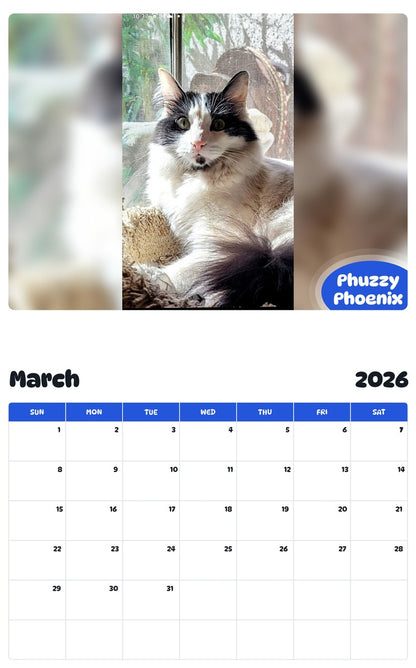 November 2025 - October 2026 Phuzzy Phoenix - Pawidols Pet Calendar