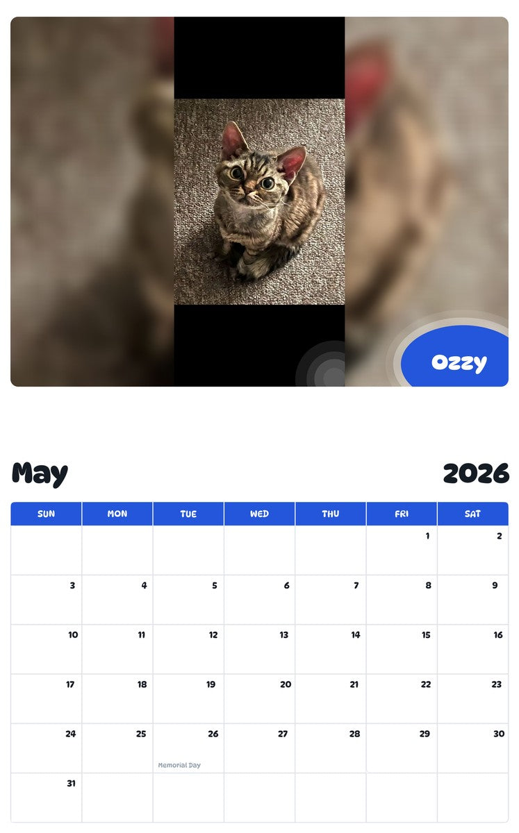 2026 - 2027 Ozzy - Pawidols Pet Calendar