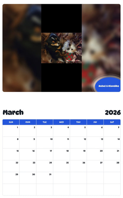 November 2025 - October 2026 Rebel & Klondike - Pawidols Pet Calendar