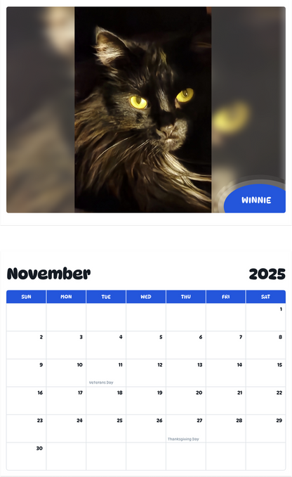 July 2025 - June 2026 Winnie - Pawidols Pet Calendar