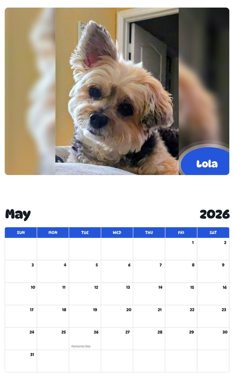2026 - 2027 Lola - Pawidols Pet Calendar
