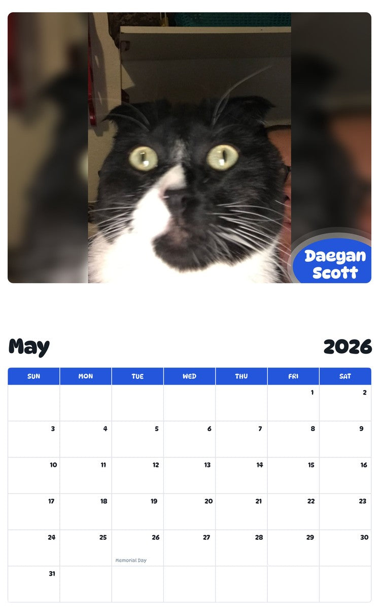 2026 - 2027 Daegan Scott - Pawidols Pet Calendar