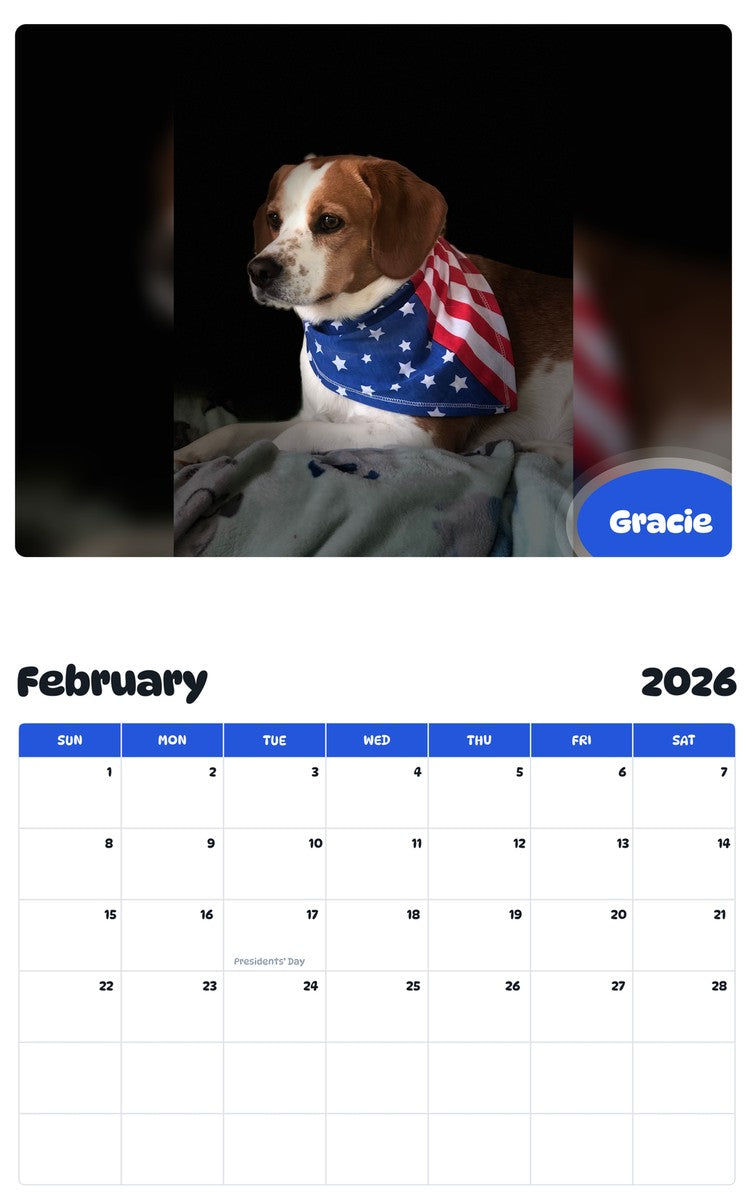 October 2025 - September 2026 Gracie - Pawidols Pet Calendar