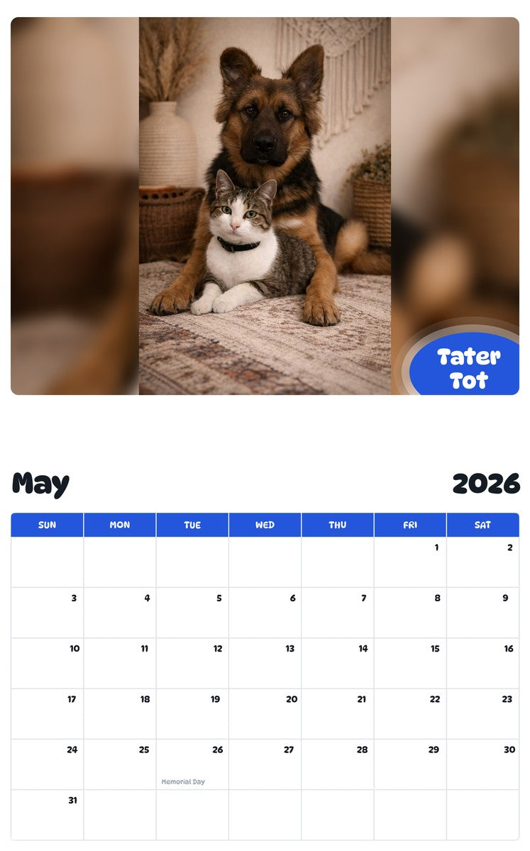 2026 - 2027 Tater Tot - Pawidols Pet Calendar