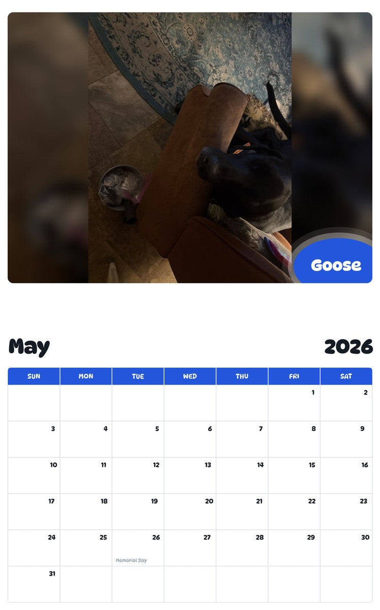 2026 - 2027 Goose - Pawidols Pet Calendar
