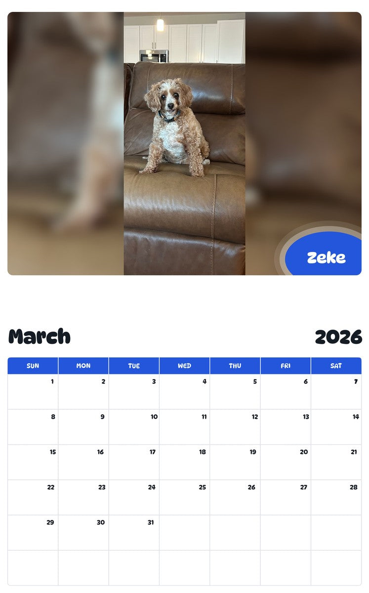 November 2025 - October 2026 Zeke - Pawidols Pet Calendar