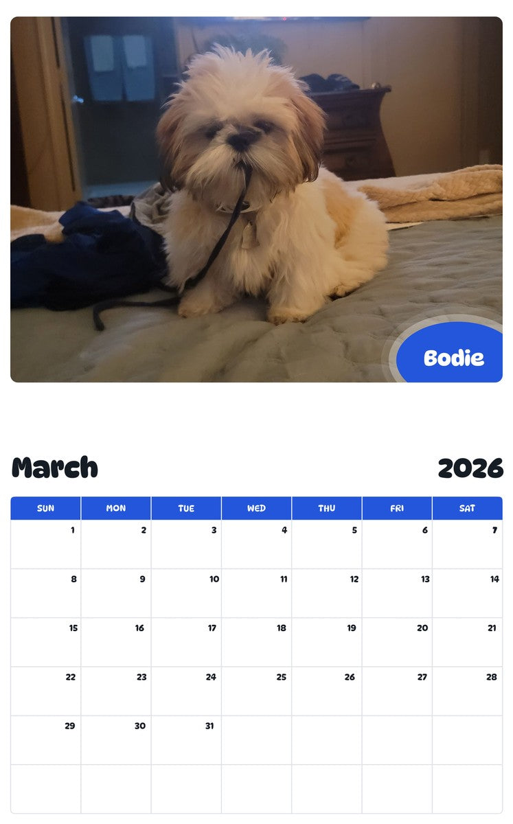 November 2025 - October 2026 Bodie - Pawidols Pet Calendar