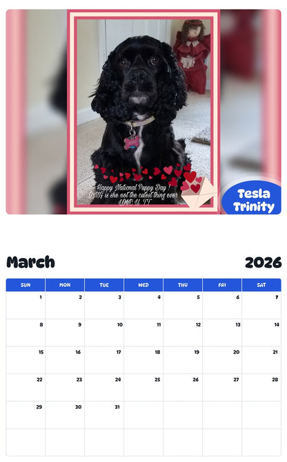 November 2025 - October 2026 Tesla Trinity - Pawidols Pet Calendar