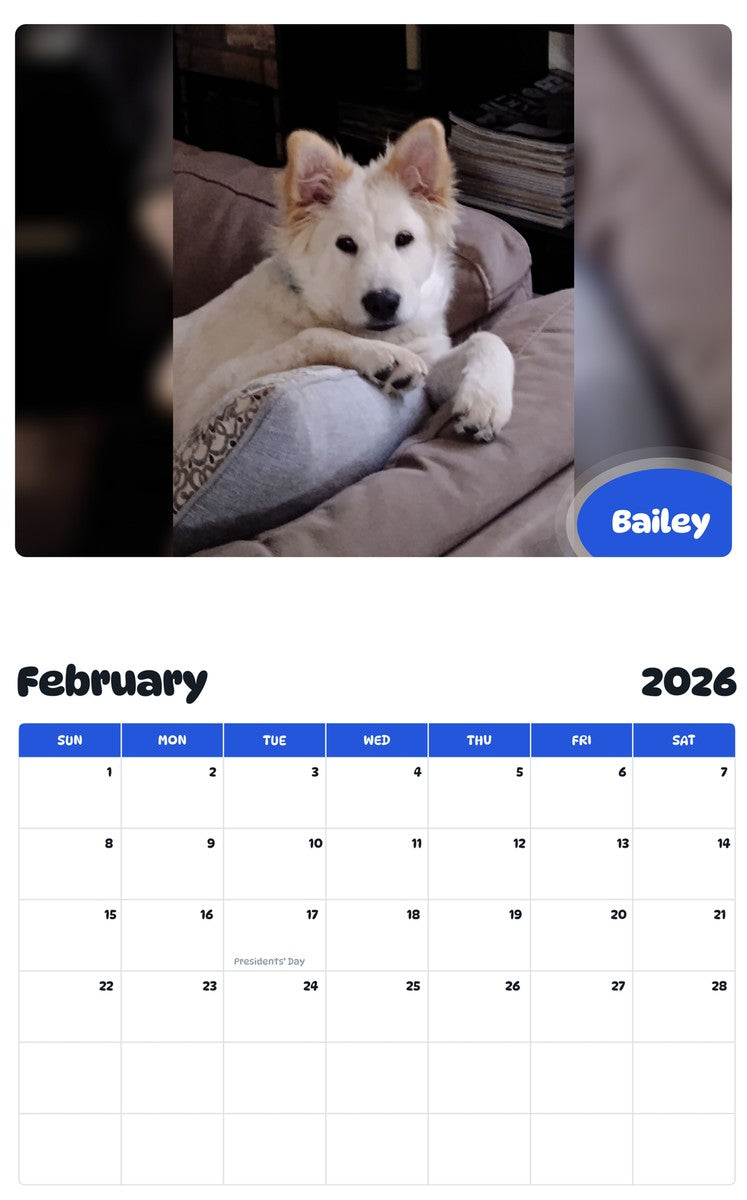 October 2025 - September 2026 Bailey - Pawidols Pet Calendar