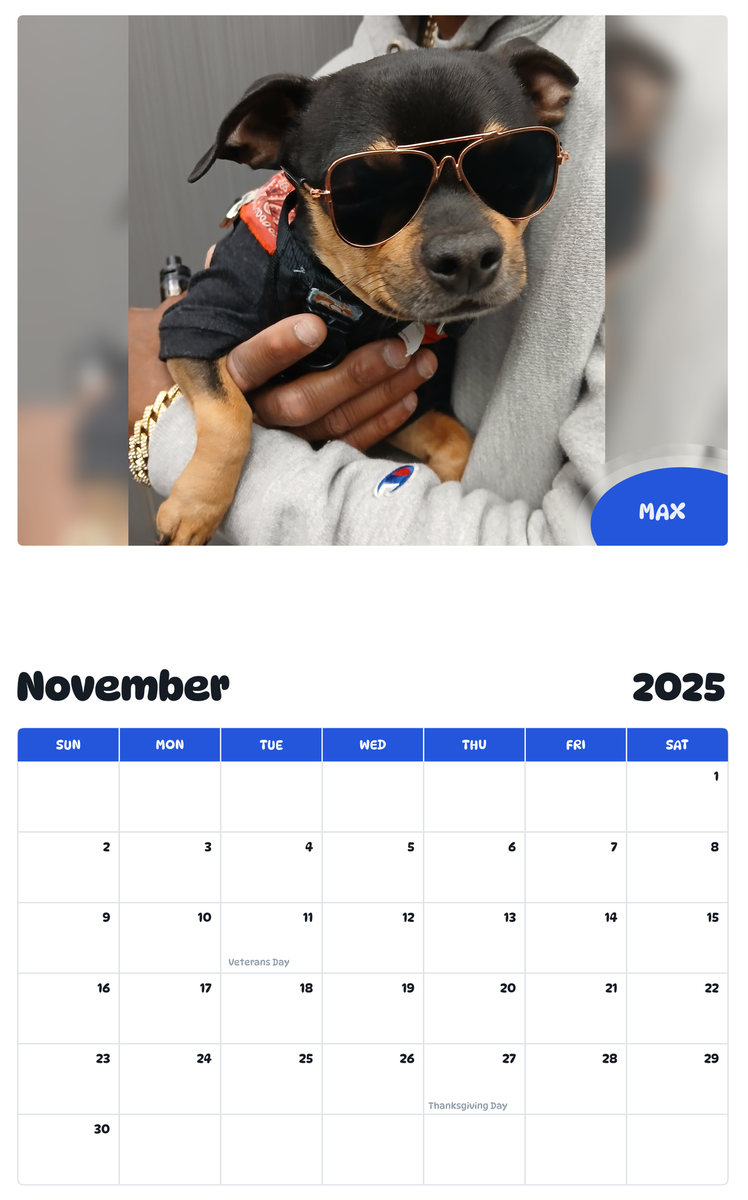 July 2025 - June 2026 Max - Pawidols Pet Calendar