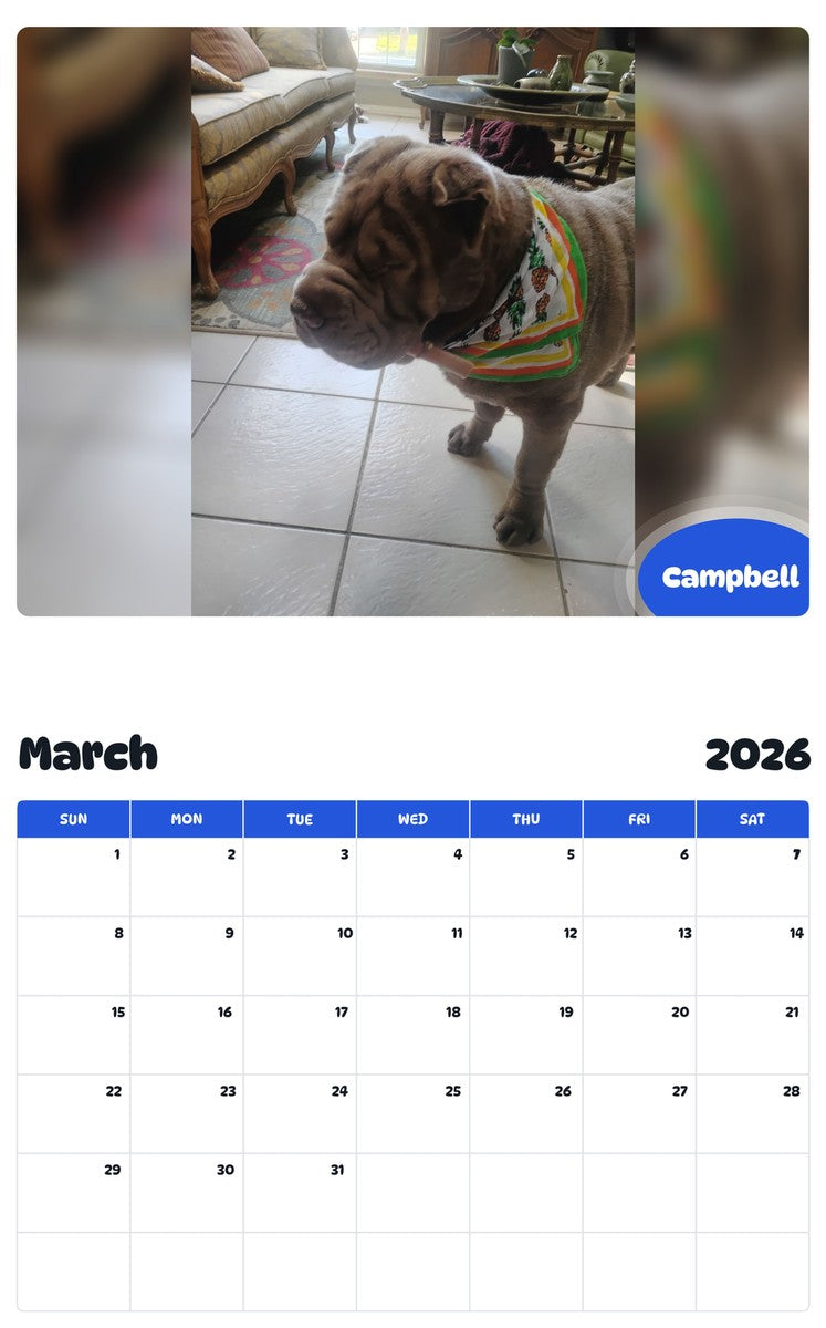 November 2025 - October 2026 Campbell - Pawidols Pet Calendar