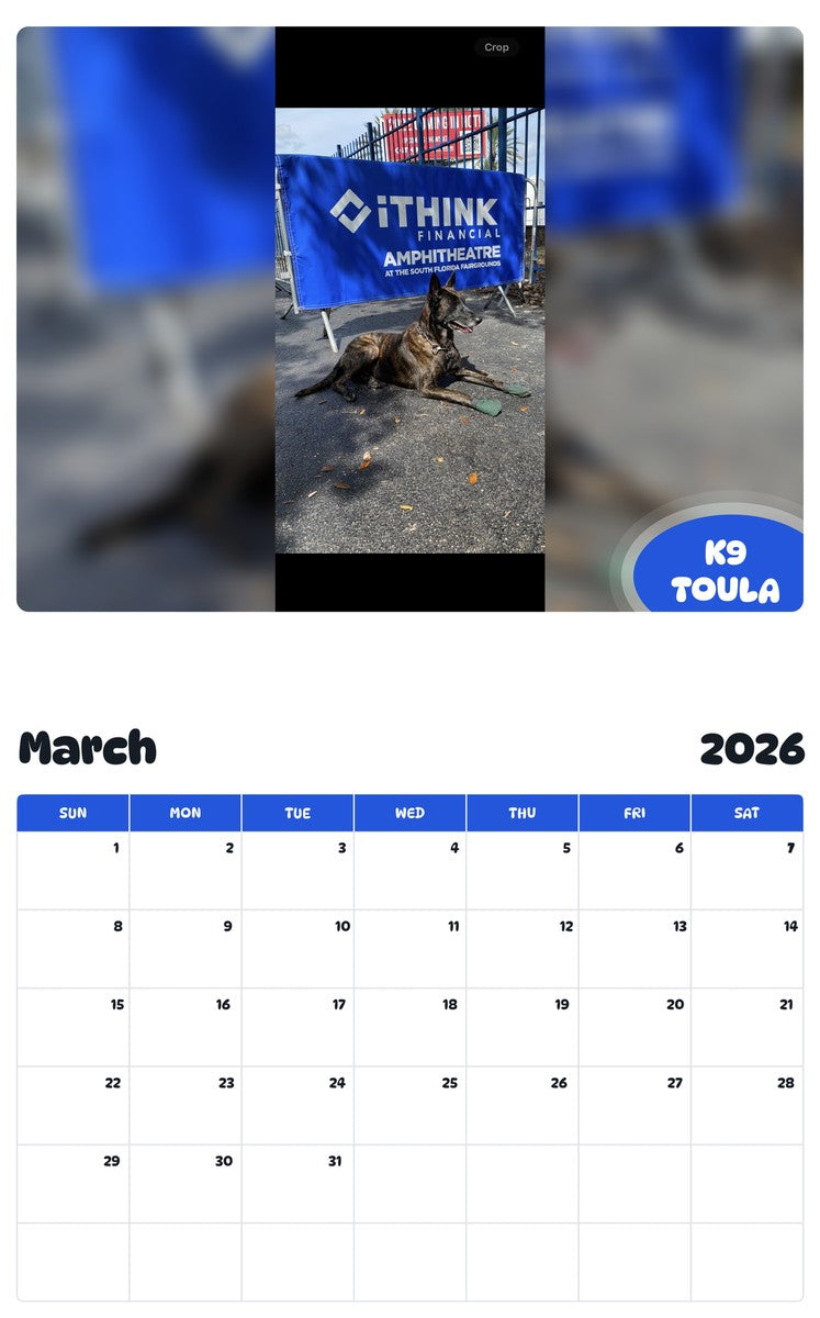 November 2025 - October 2026 K9 TOULA - Pawidols Pet Calendar