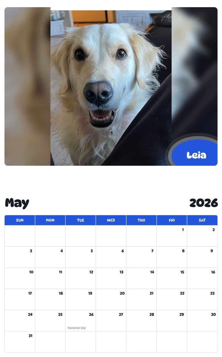 2026 - 2027 Leia - Pawidols Pet Calendar