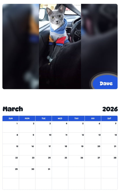 November 2025 - October 2026 Dave - Pawidols Pet Calendar