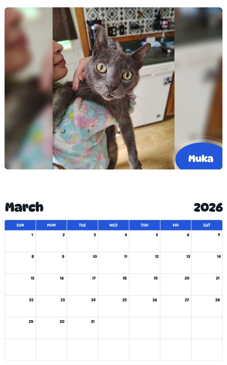 November 2025 - October 2026 Muka - Pawidols Pet Calendar