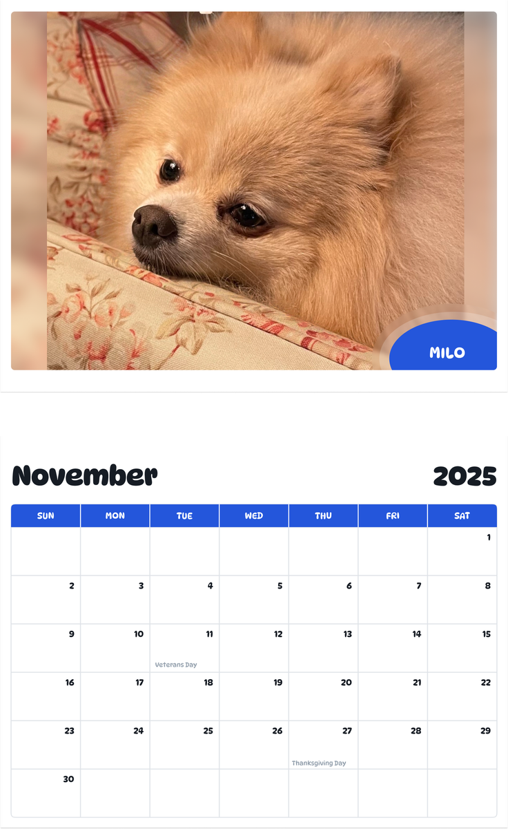 July 2025 - June 2026 Milo - Pawidols Pet Calendar