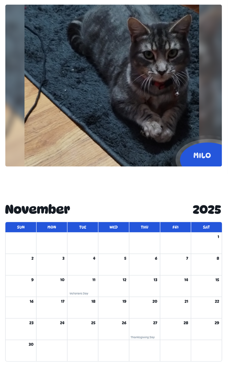 July 2025 - June 2026 Milo - Pawidols Pet Calendar