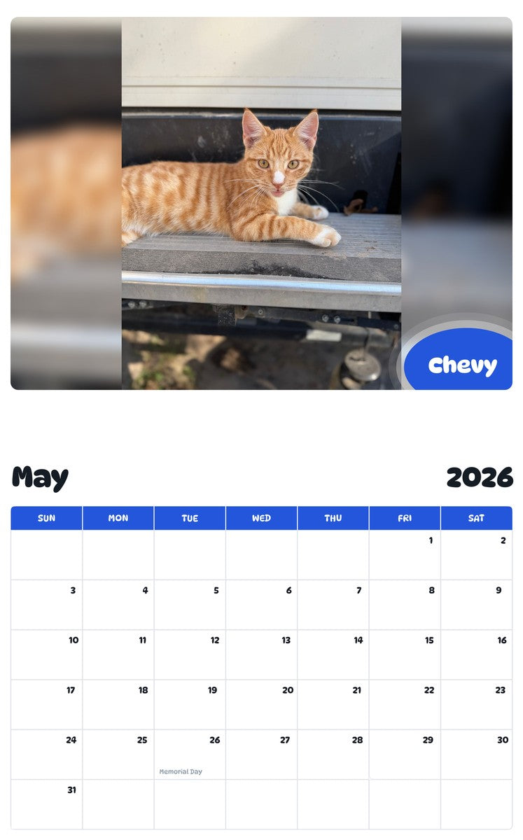 2026 - 2027 Chevy - Pawidols Pet Calendar