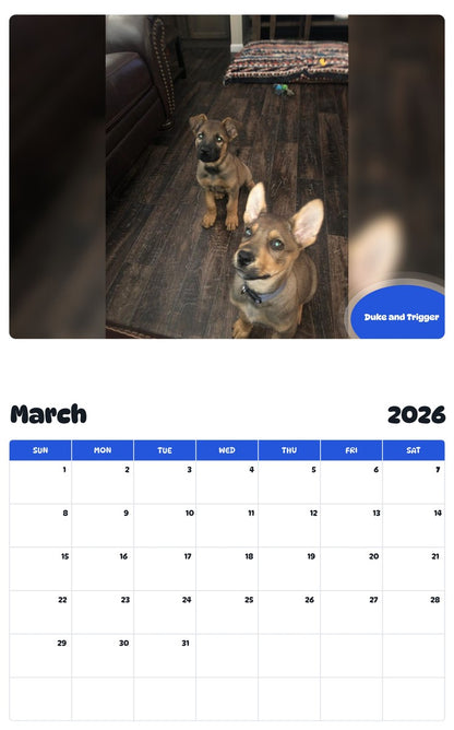 November 2025 - October 2026 Duke and Trigger - Pawidols Pet Calendar