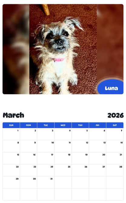 November 2025 - October 2026 Luna - Pawidols Pet Calendar