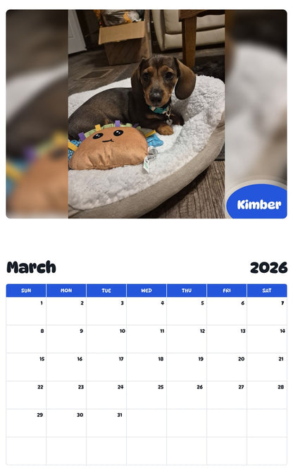 November 2025 - October 2026 Kimber - Pawidols Pet Calendar