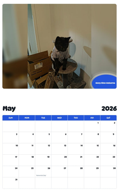2026 - 2027 Ozzy Binx Osborne - Pawidols Pet Calendar
