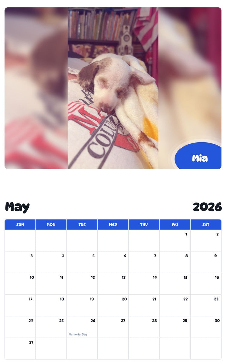 2026 - 2027 Mia - Pawidols Pet Calendar