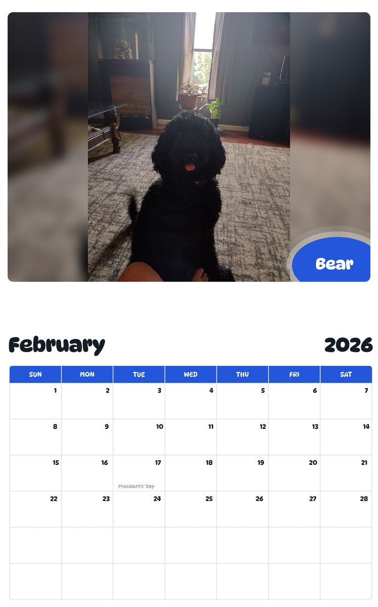 October 2025 - September 2026 Bear - Pawidols Pet Calendar